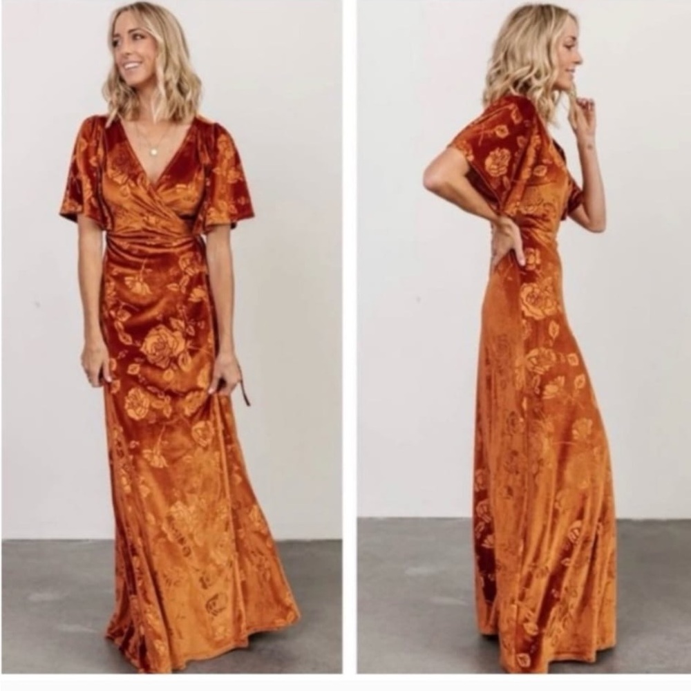 Medium Baltic Born Velvet Maxi Dress in Rust
